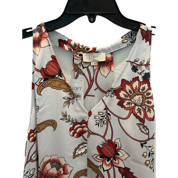 NWT LOFT Flowy Shell Light Blue with Red Flowers, Size SMALL - Picture 3 of 5